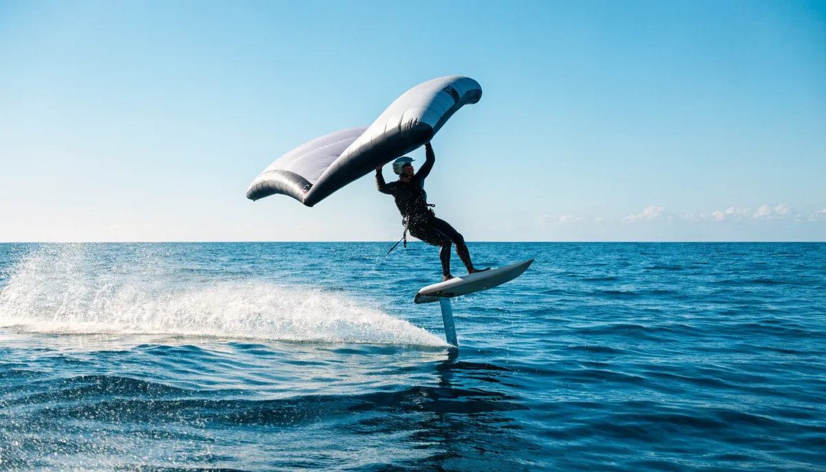 Rider en foil au-dessus des vagues du Pays Basque