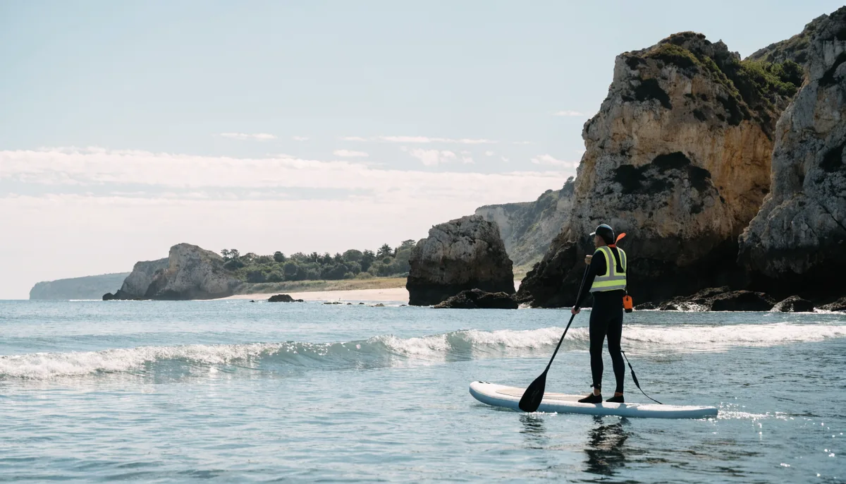 Pratique du paddle en mer au lever du soleil