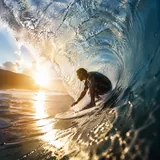 Surfeur en action sur une vague puissante